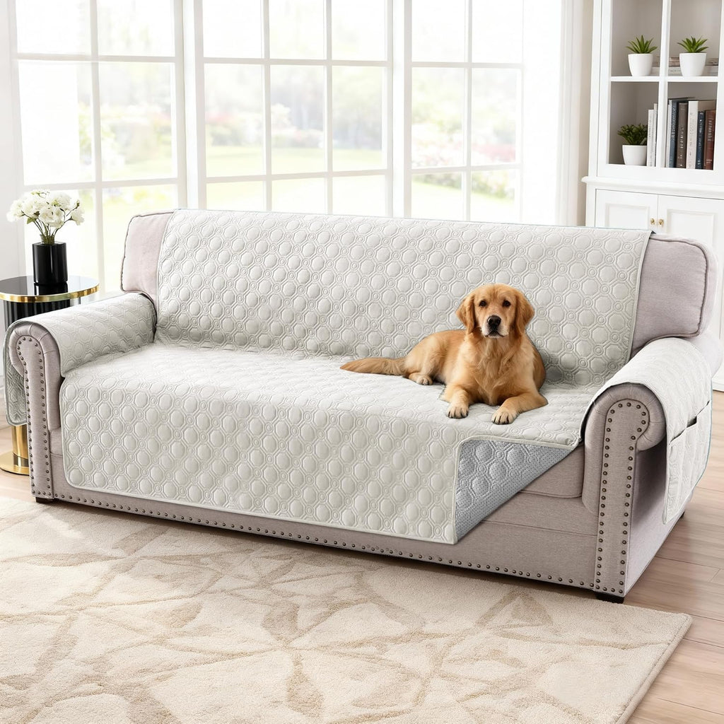 100 Percent Waterproof Couch Cover for 3 Cushion Sofa Washable Pet Friendly with Elastic Straps