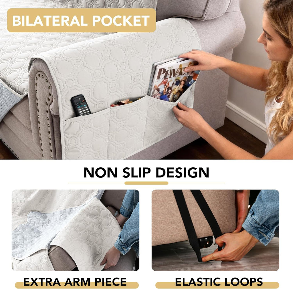 100 Percent Waterproof Couch Cover for 3 Cushion Sofa Washable Pet Friendly with Elastic Straps