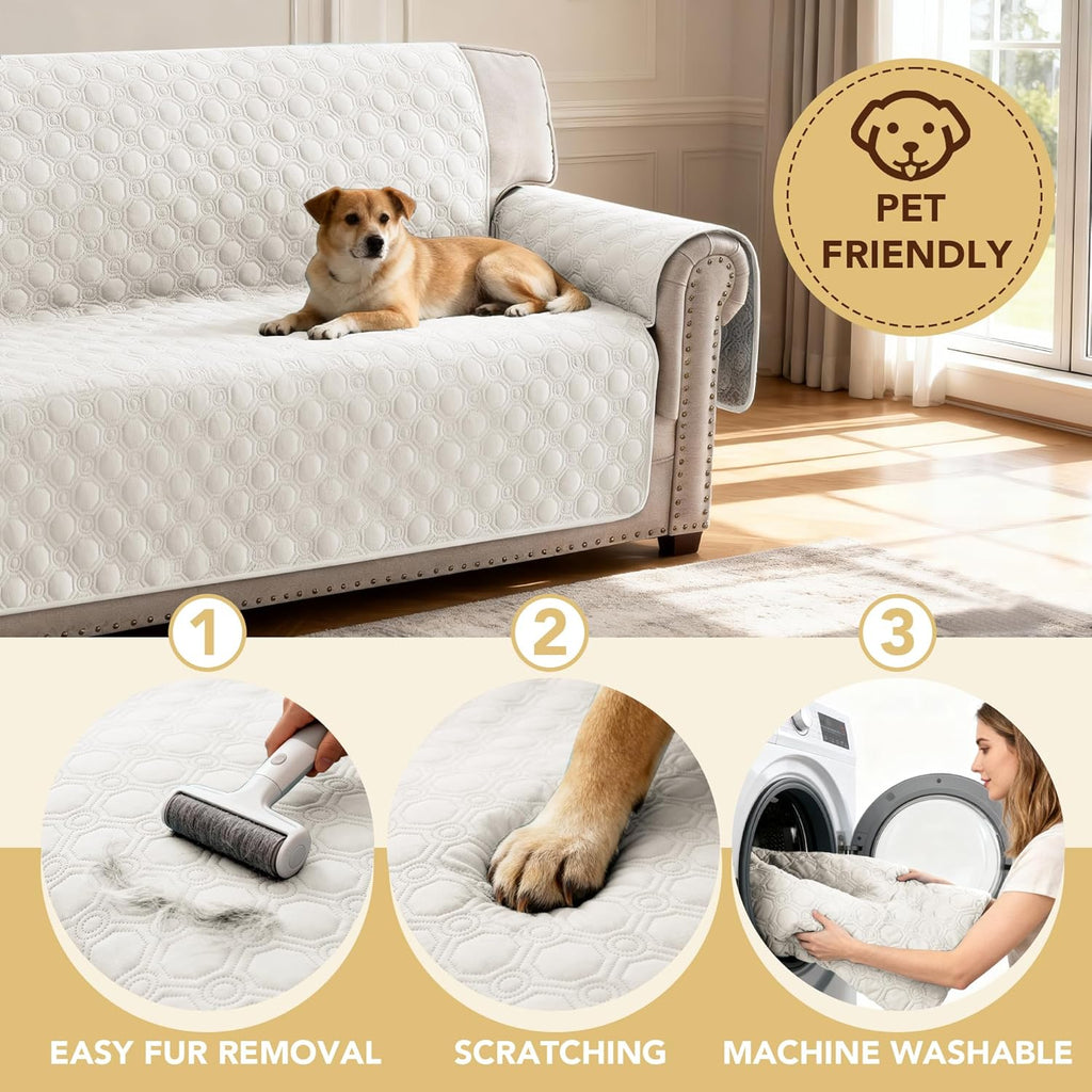 100 Percent Waterproof Couch Cover for 3 Cushion Sofa Washable Pet Friendly with Elastic Straps