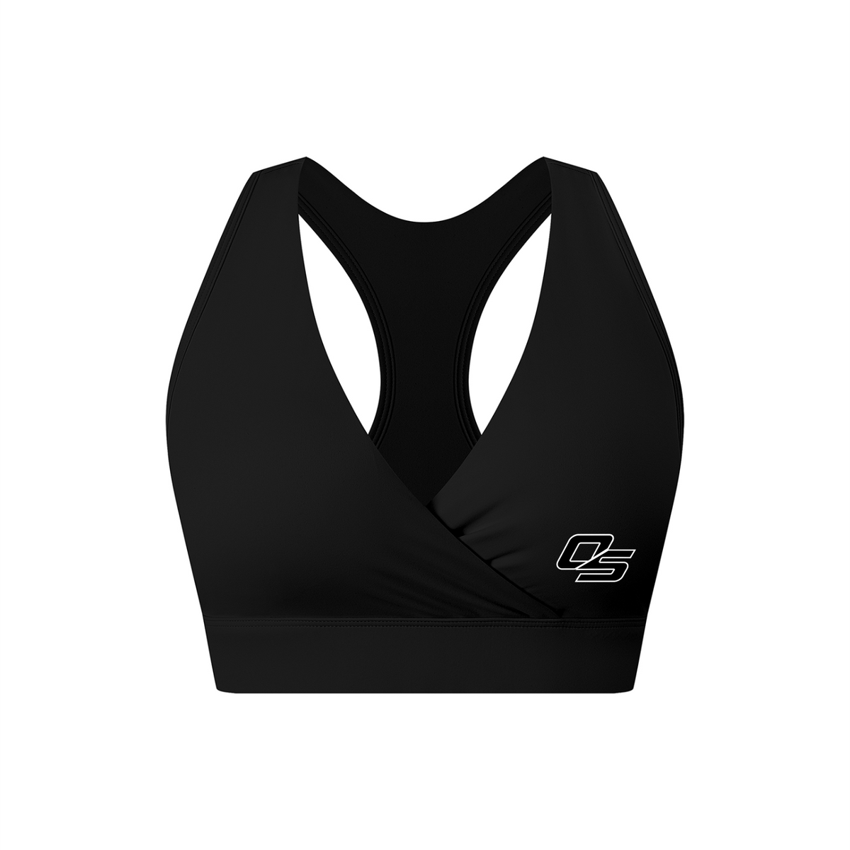 Women's Crossover V-Neck Sports Bra V2 in Black - front mockup
