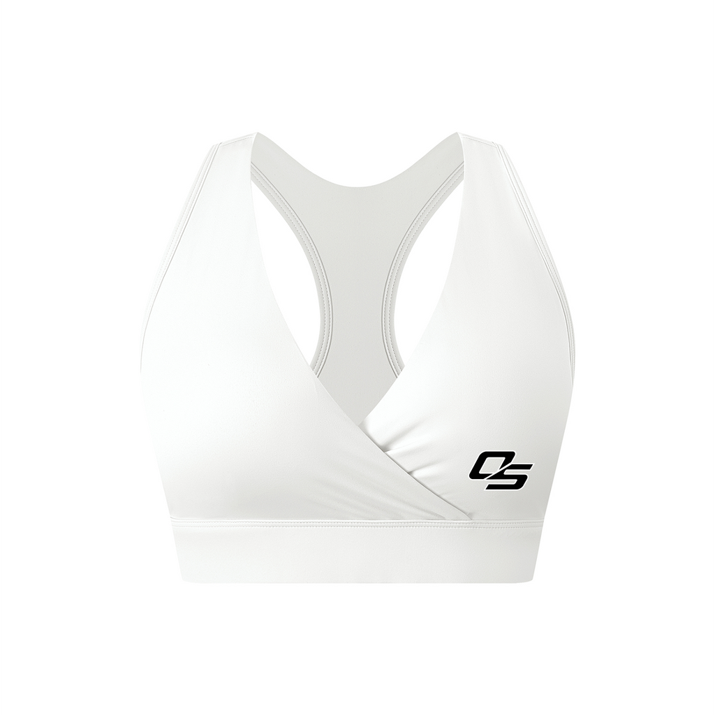 Women's Crossover V-Neck Sports Bra V2 in White - front mockup
