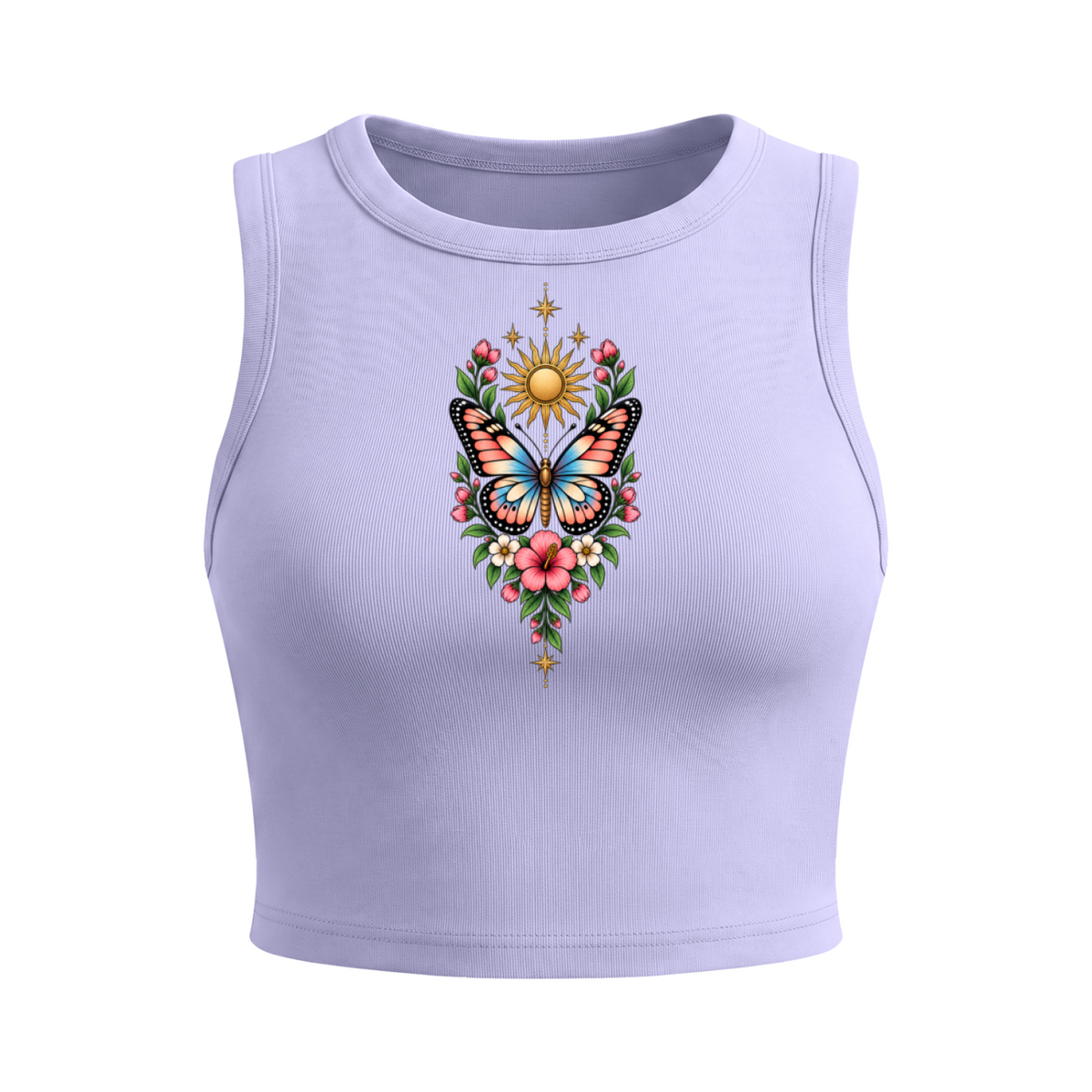Celestial Butterfly Women’s Crewneck Crop Tank Top V2 - Light Purple front mockup