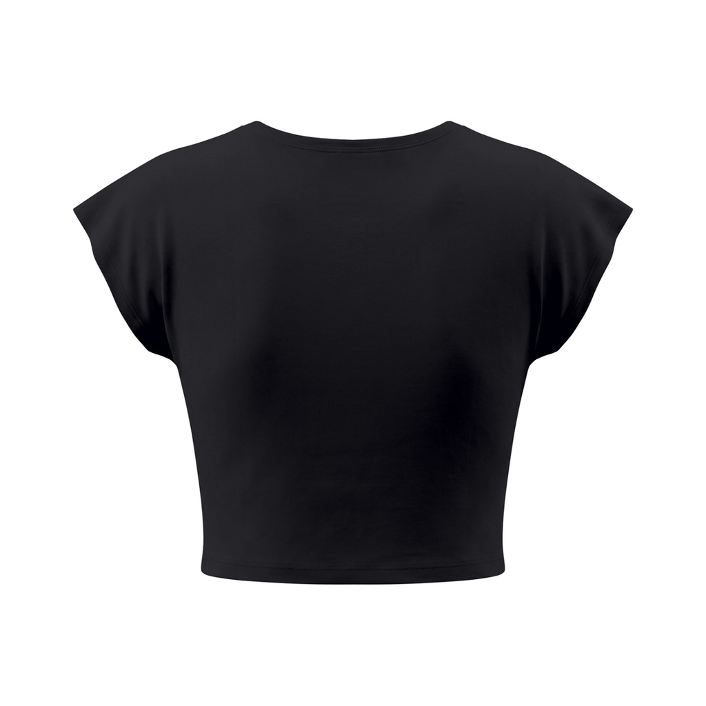Feelin Lucky Women's Slim Crop Graphic T-Shirt V2 - Black back mockup