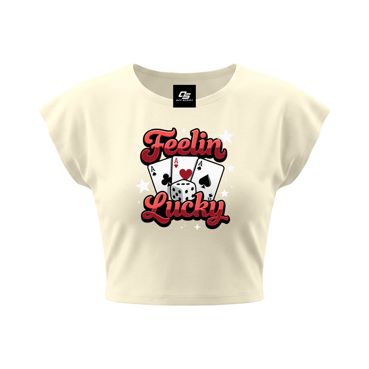 Feelin Lucky Women's Slim Crop Graphic T-Shirt V2 - Light Yellow front 3D mockup