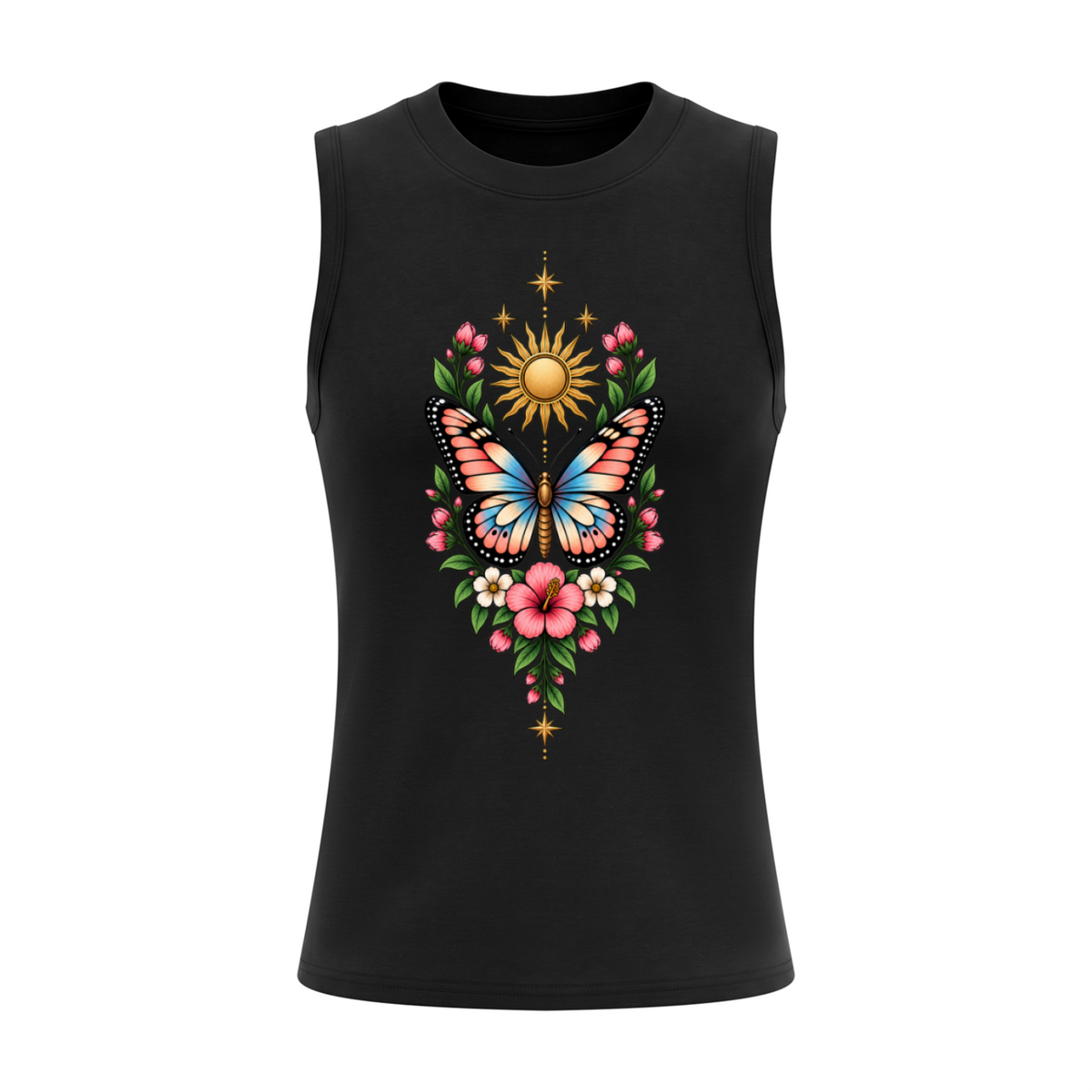 Celestial Butterfly Women’s Slim Tank Top V2 - Black front mockup