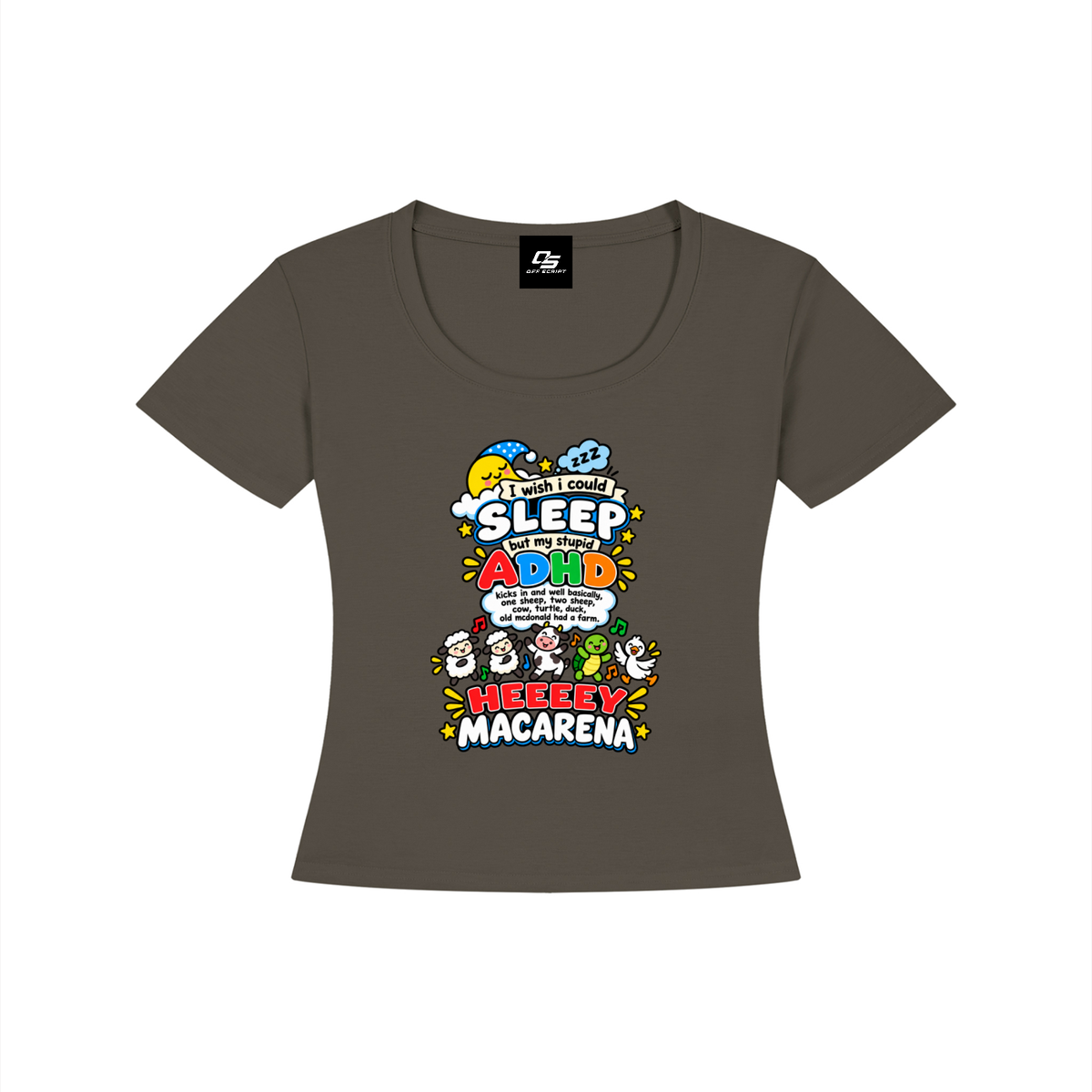 ADHD Macarena Women's Tencel Baby T-Shirt V2 - Gray Coffee front
