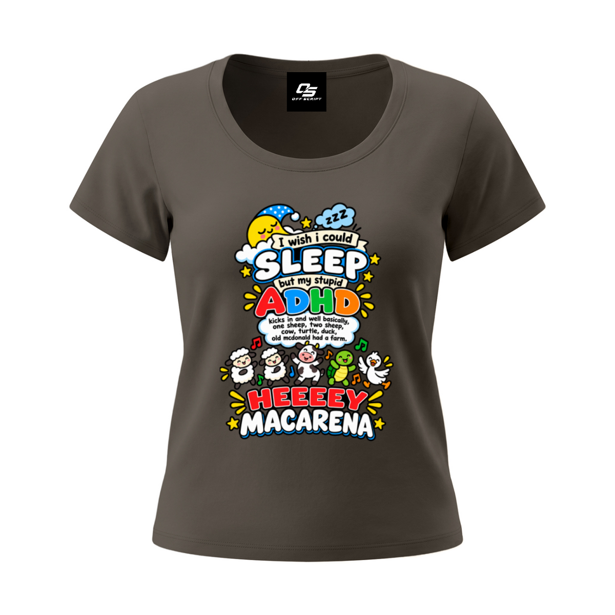 ADHD Macarena Women's Tencel Baby T-Shirt V2 - Gray Coffee front 3D mockup