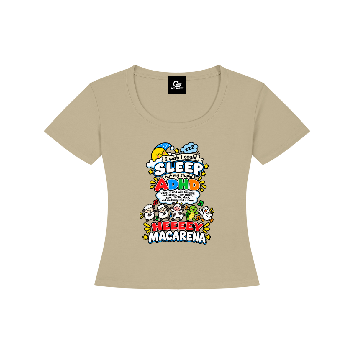 ADHD Macarena Women's Tencel Baby T-Shirt V2 - Pale Khaki front