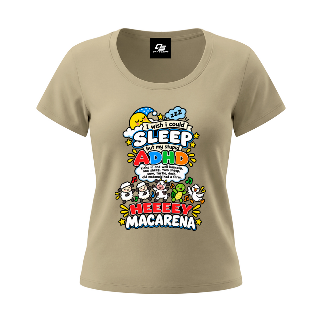 ADHD Macarena Women's Tencel Baby T-Shirt V2 - Pale Khaki front 3D mockup