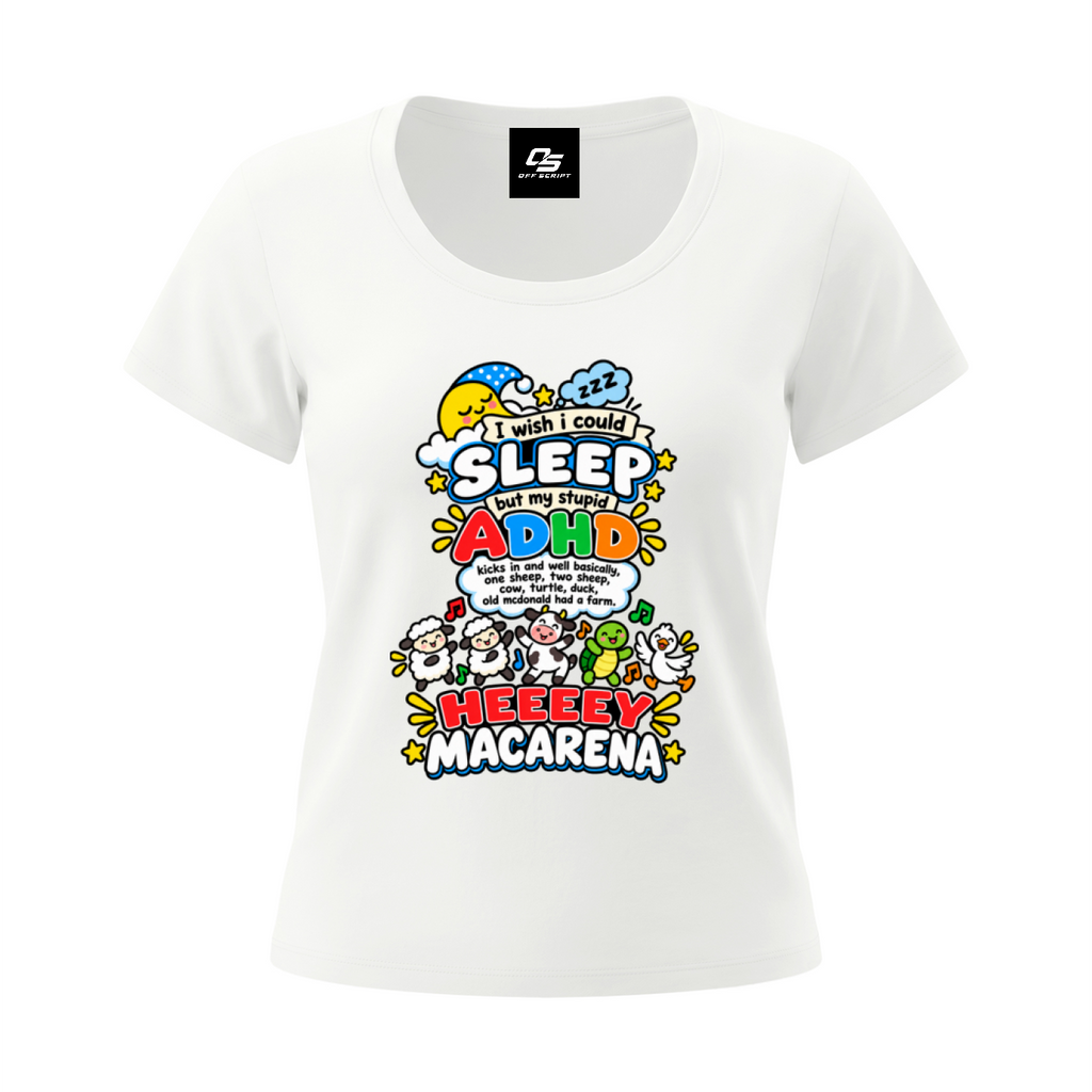 ADHD Macarena Women's Tencel Baby T-Shirt V2 - White front 3D mockup
