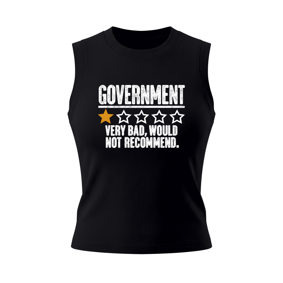 Government Very Bad Would Not Recommend Women's Graphic Tank Top V2 – Black front 3D mockup