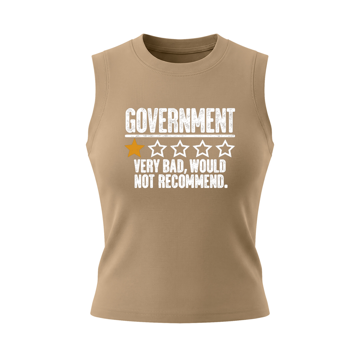 Government Very Bad Would Not Recommend Women's Graphic Tank Top V2 – Khaki front 3D mockup