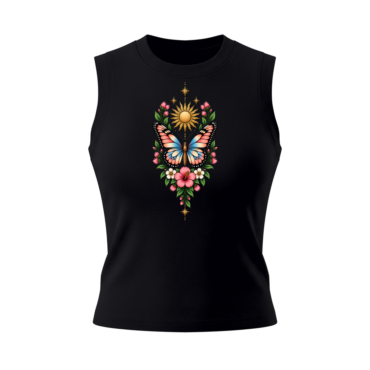 Celestial Butterfly Women’s Crewneck Tank Top V2 - Black front mockup