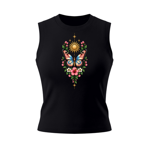 Celestial Butterfly Women’s Crewneck Tank Top V2 - Black front mockup