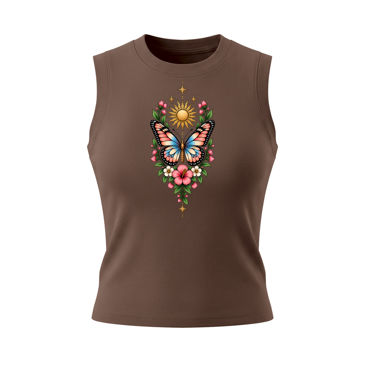 Celestial Butterfly Women’s Crewneck Tank Top V2 - Coffee front mockup