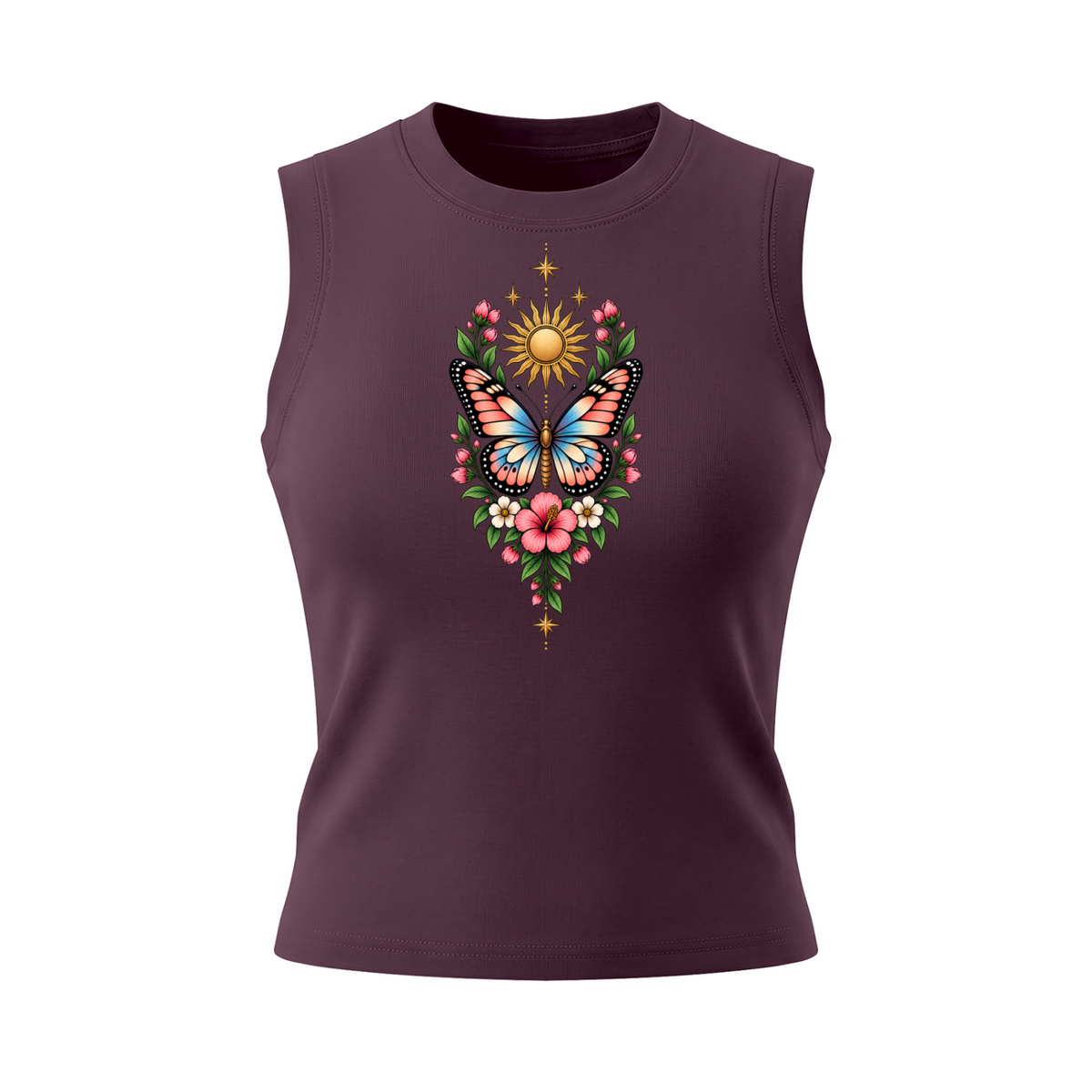 Celestial Butterfly Women’s Crewneck Tank Top V2 - Plum Purple front mockup