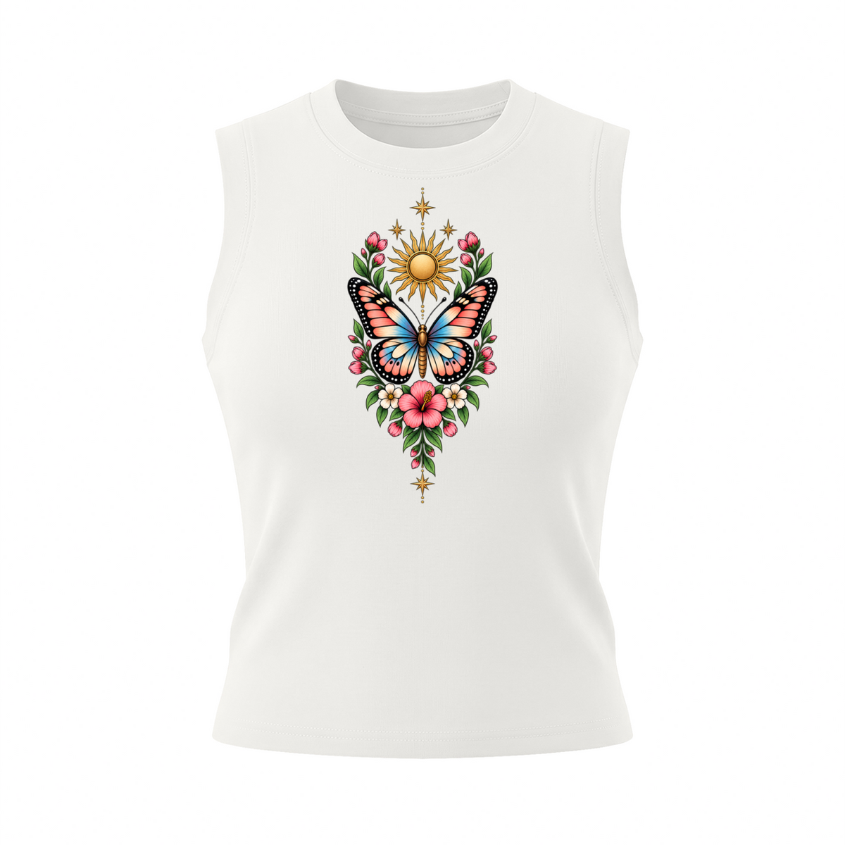 Celestial Butterfly Women’s Crewneck Tank Top V2 - White front mockup