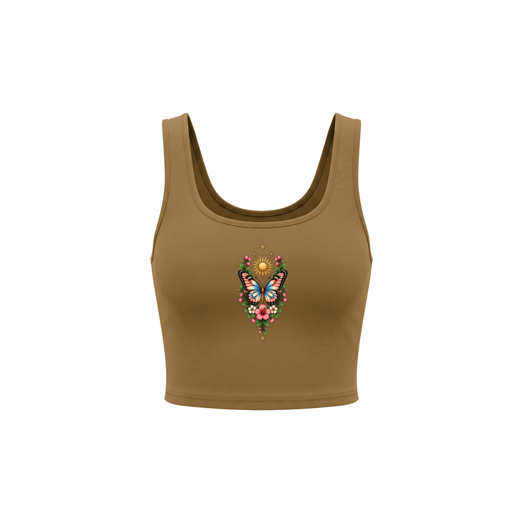 Celestial Butterfly Women’s Cropped Tank Top V2 - Brown front mockup