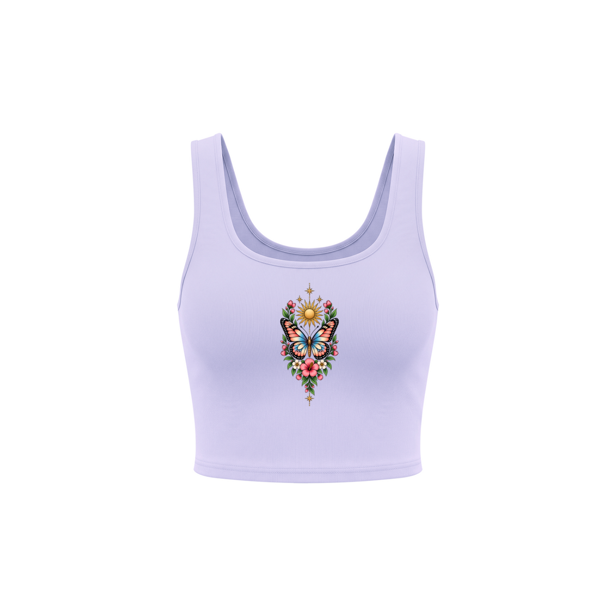 Celestial Butterfly Women’s Cropped Tank Top V2 - Light Purple front mockup