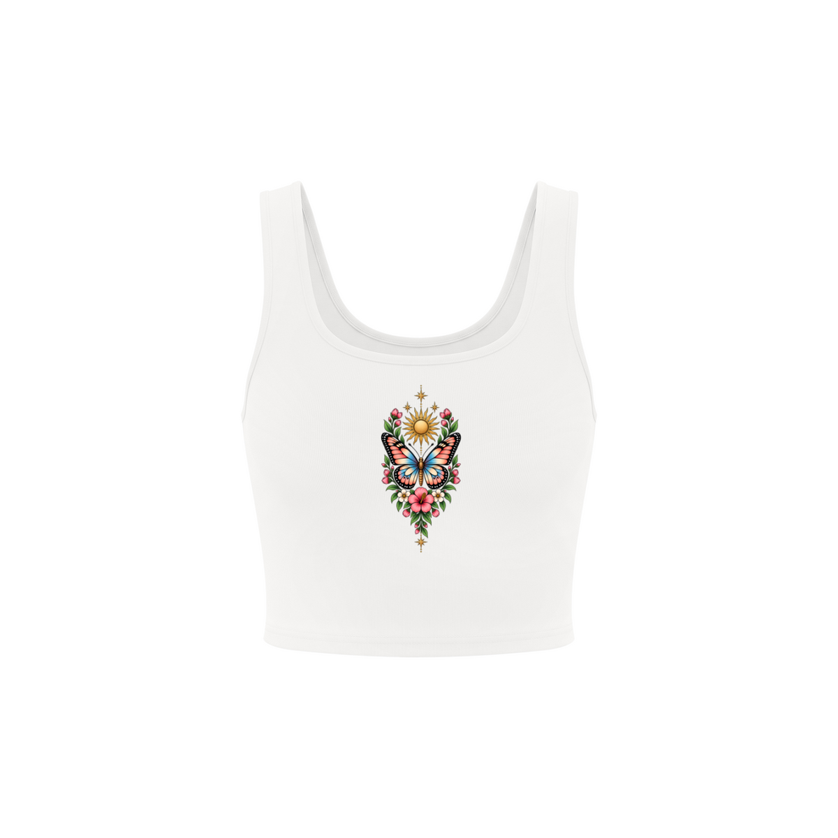 Celestial Butterfly Women’s Cropped Tank Top V2 - White front mockup