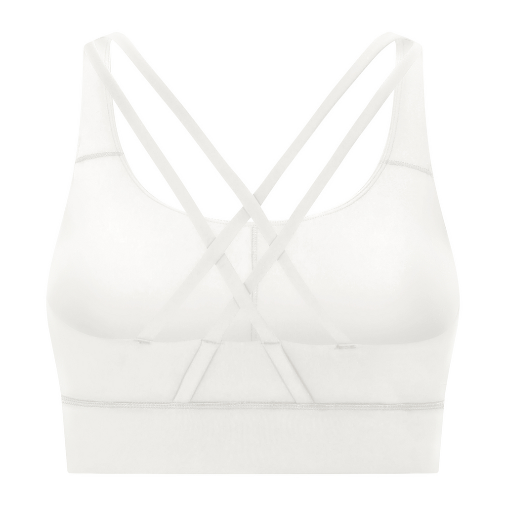 Strappy Criss-Cross Sports Bra - White back mockup
