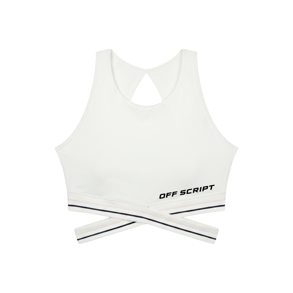 Off Script Women’s Criss-Cross Band Sports Bra - White front