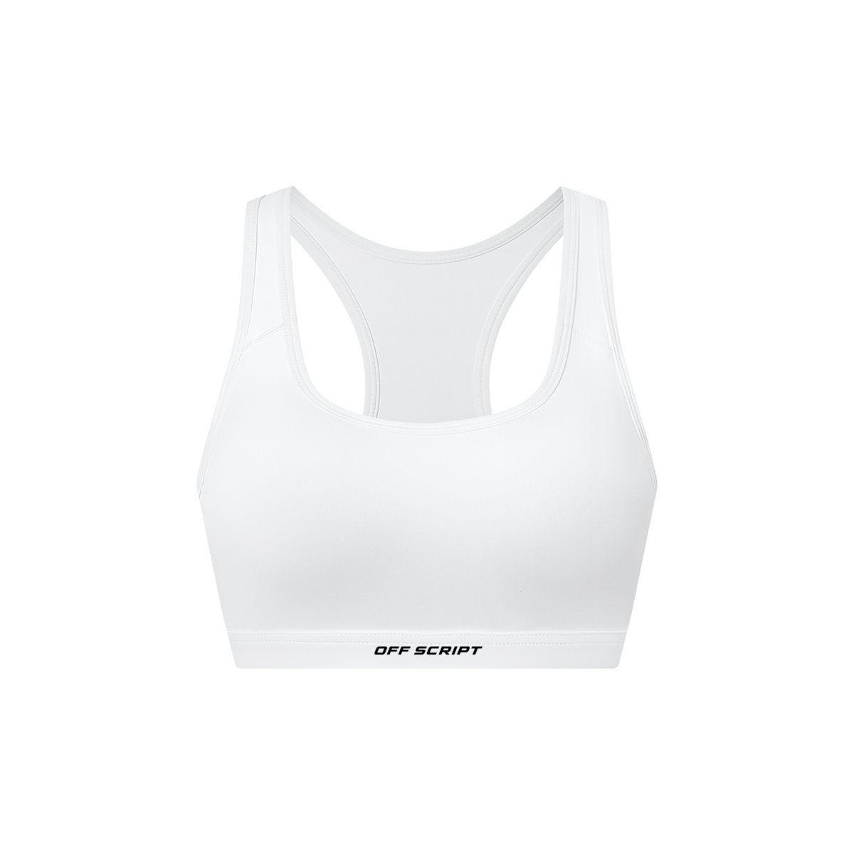 Off Script Women's Cropped Sports Bra - White front mockup