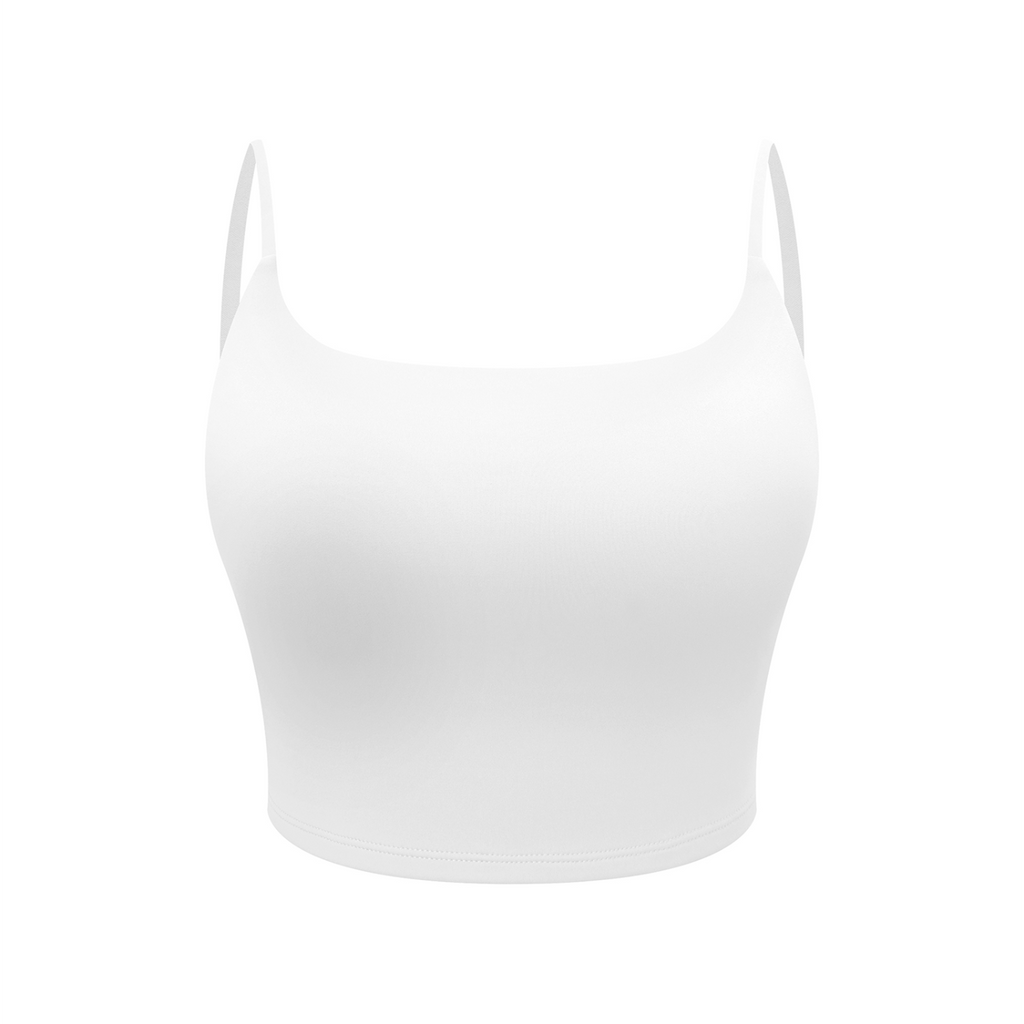 Off Script Women's Solid Color Sports Bra - White front 3D mockup