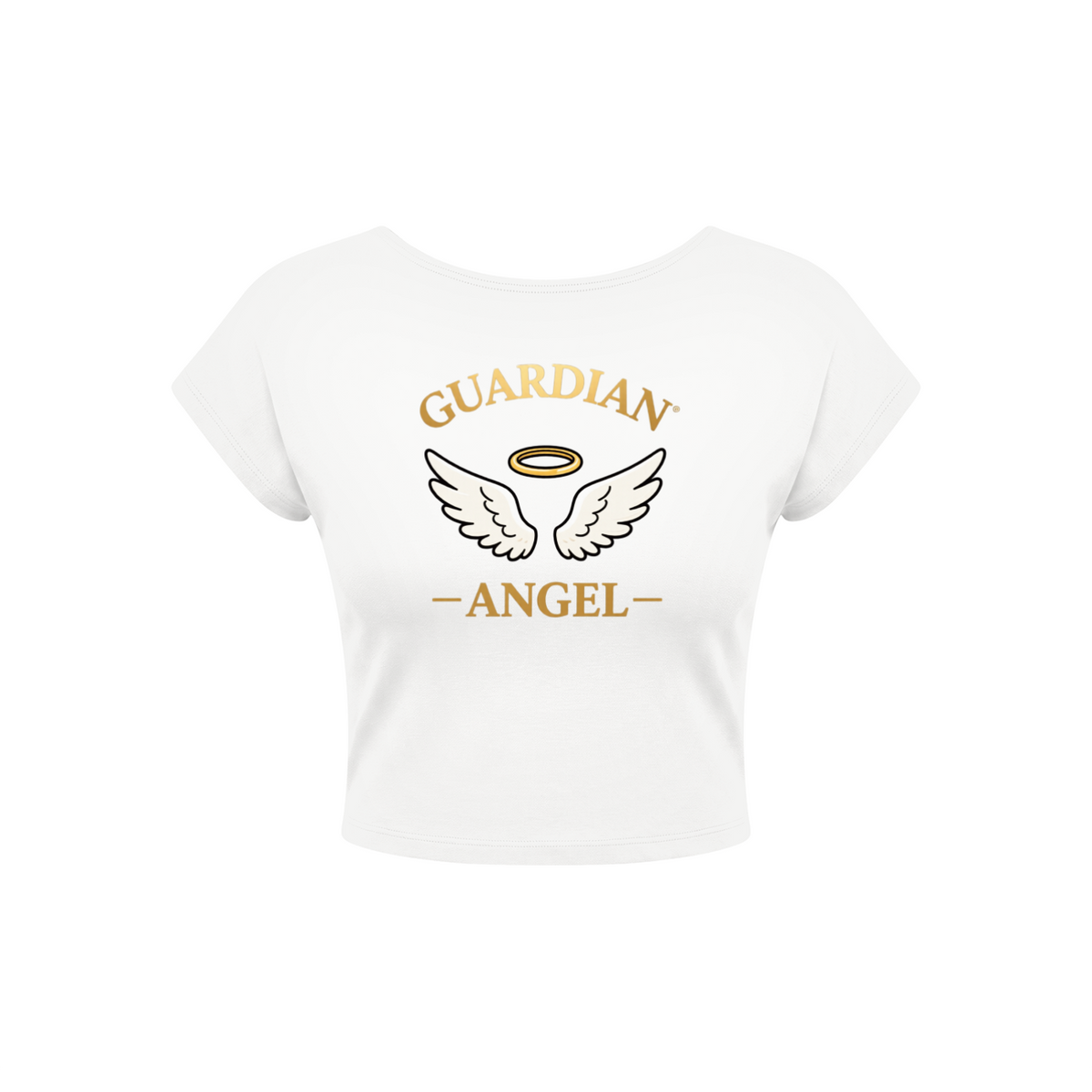 Guardian Angel Women's Open-Back T-Shirt - White front 3D mockup