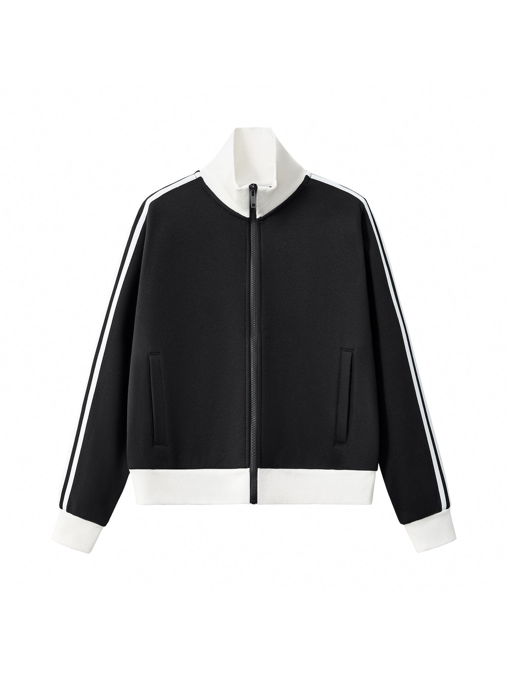 Contrast Side Stripe Fleece Cropped Track Jacket