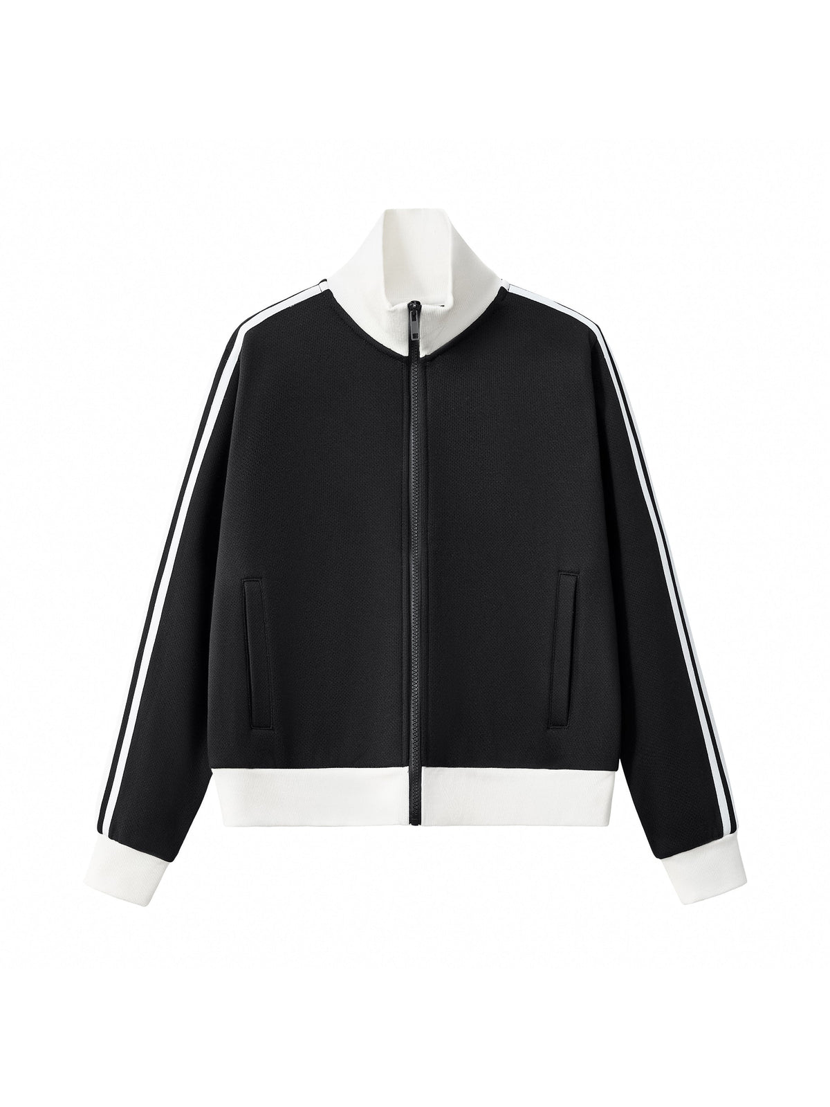 Contrast Side Stripe Fleece Cropped Track Jacket