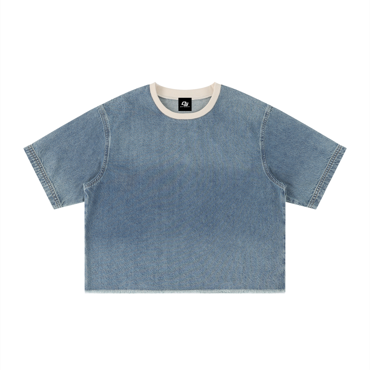 Unisex Vintage Wash Boxy Raw Hem Denim T-Shirt