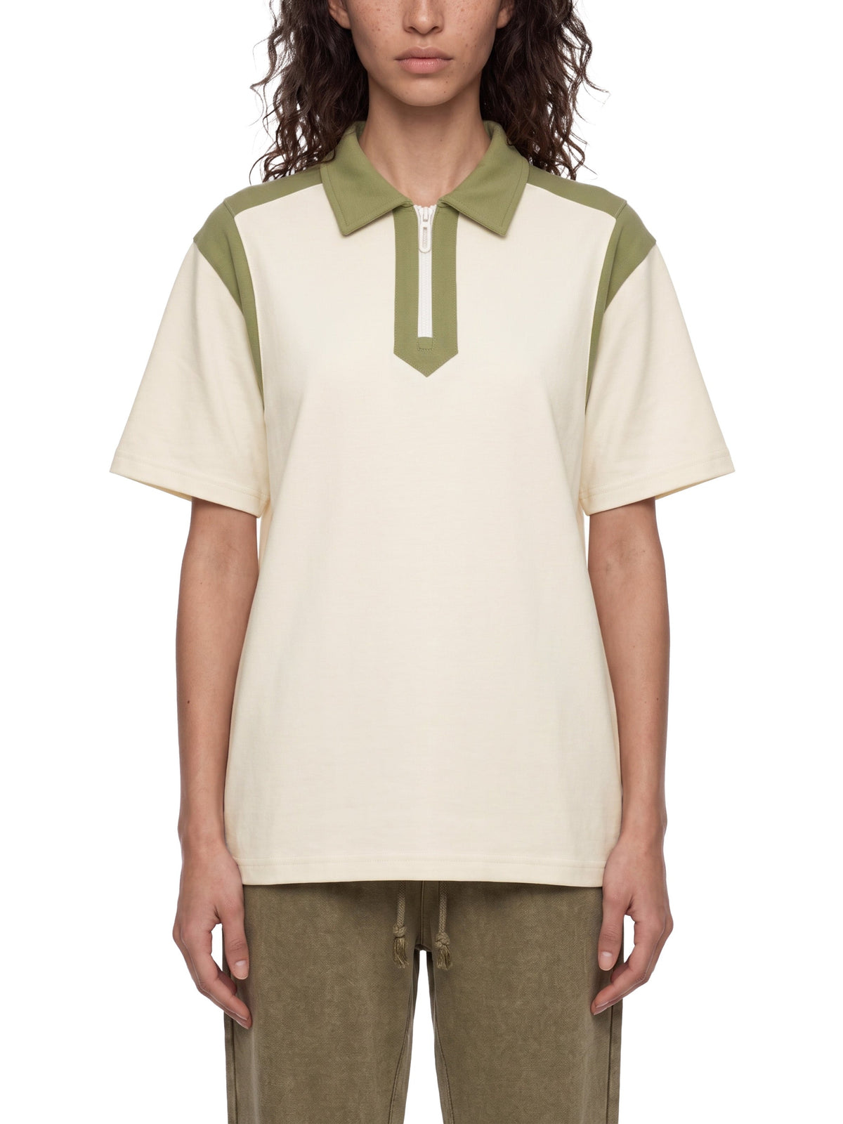 Unisex Color Block Quarter Zip Polo Shirt