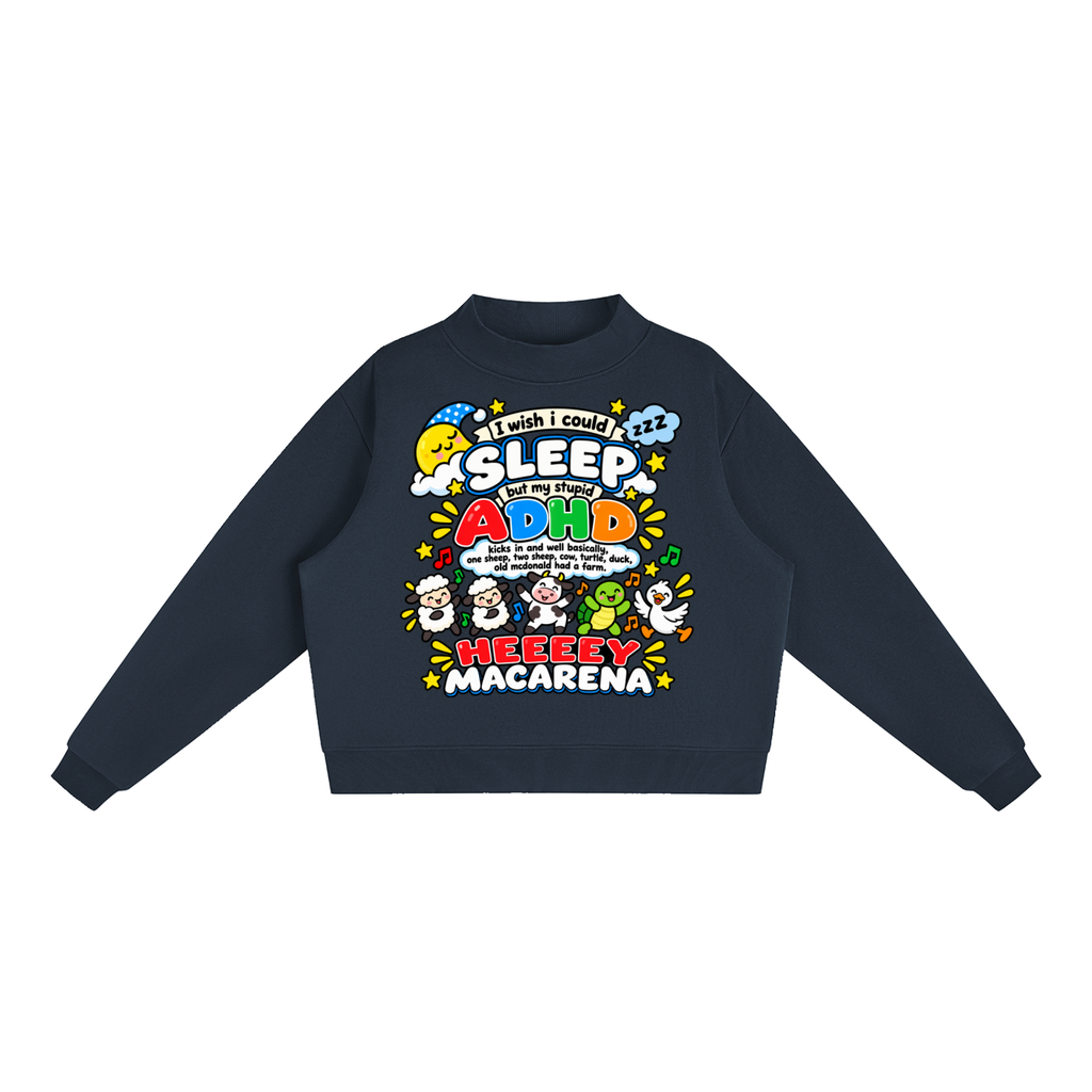 ADHD Macarena Women's Essential Fleece Mock-Neck Graphic Sweatshirt - Navy Blue front