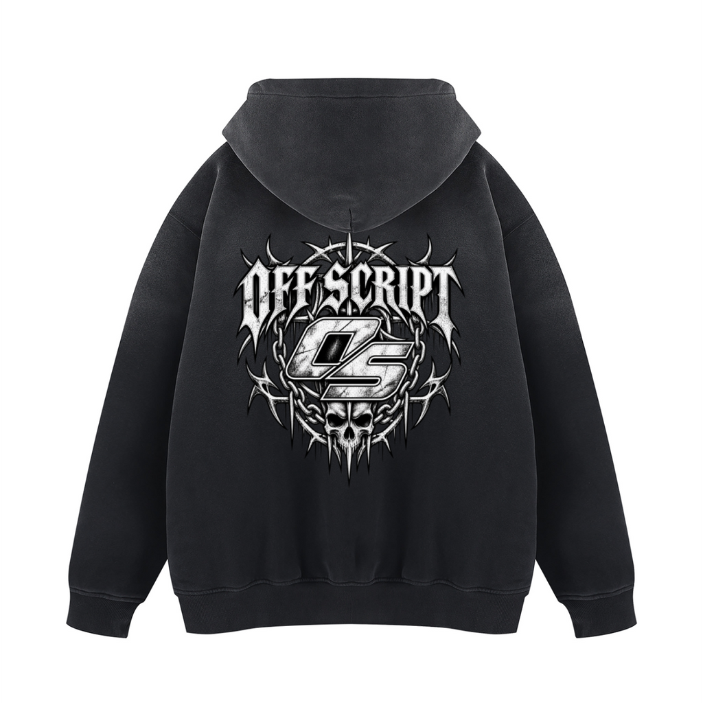 Off Script Gothic Skull Vintage Wash Fleece Hoodie