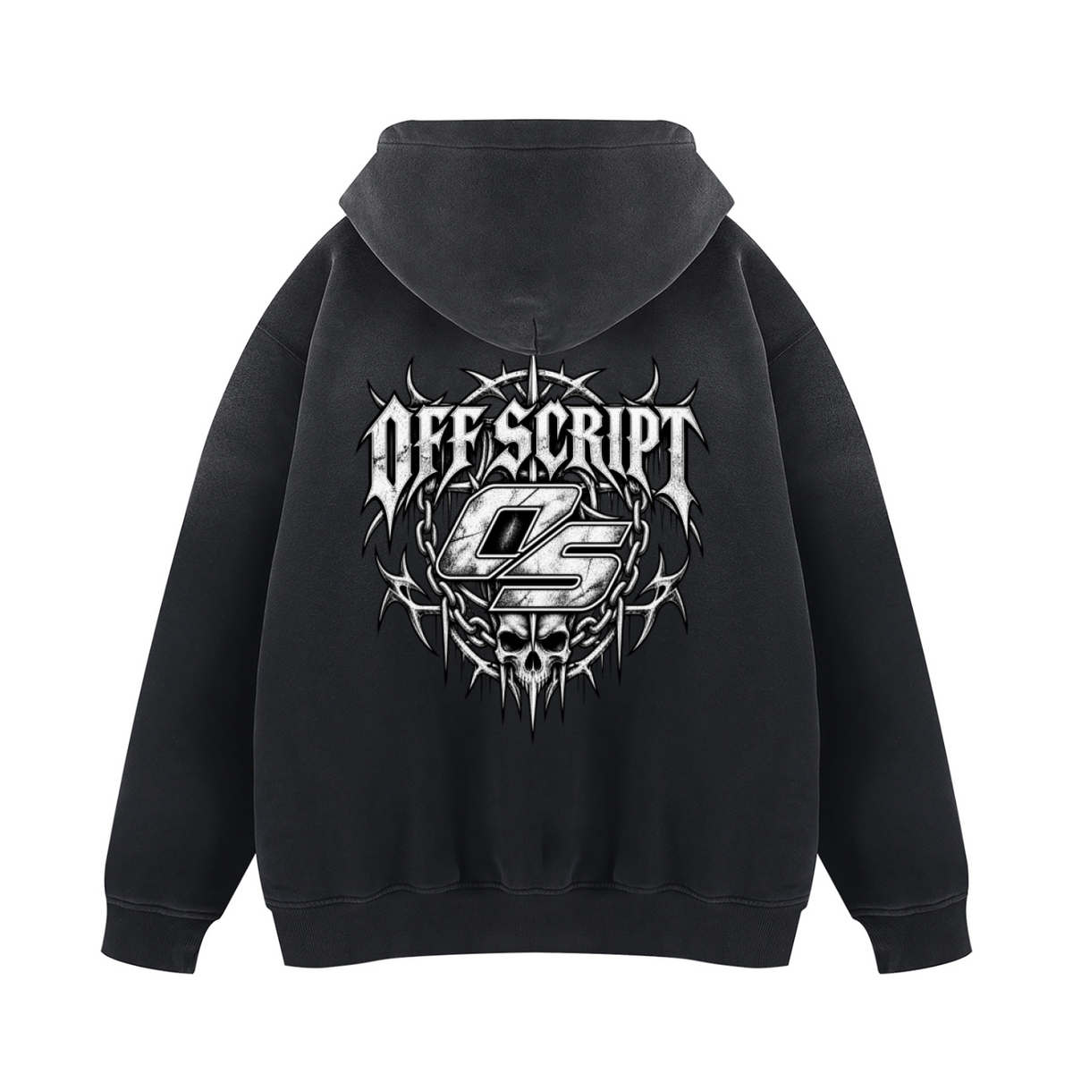 Off Script Gothic Skull Vintage Wash Fleece Hoodie