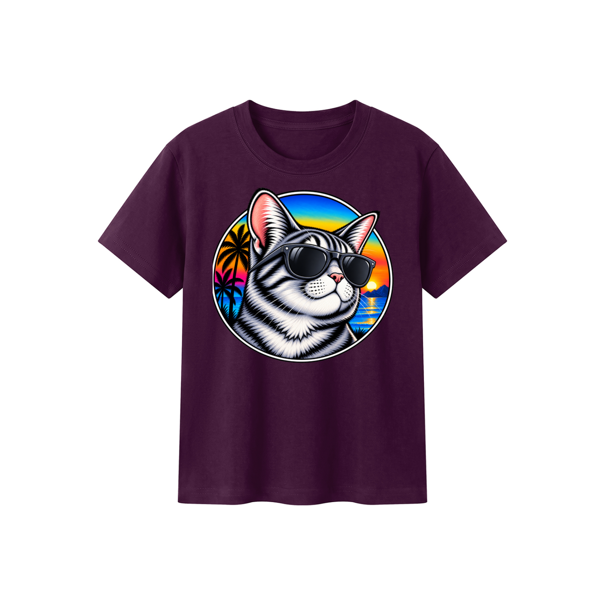 Cat Sunset Kids' Crewneck Short-Sleeve T-Shirt