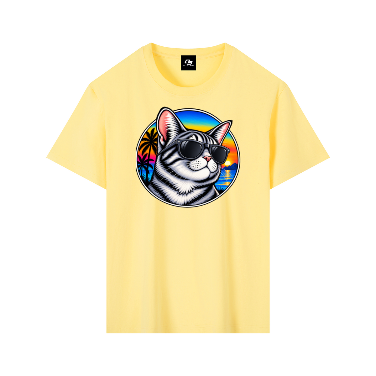 Cool Cat Tropical Sunset Pure Cotton Unisex T-Shirt