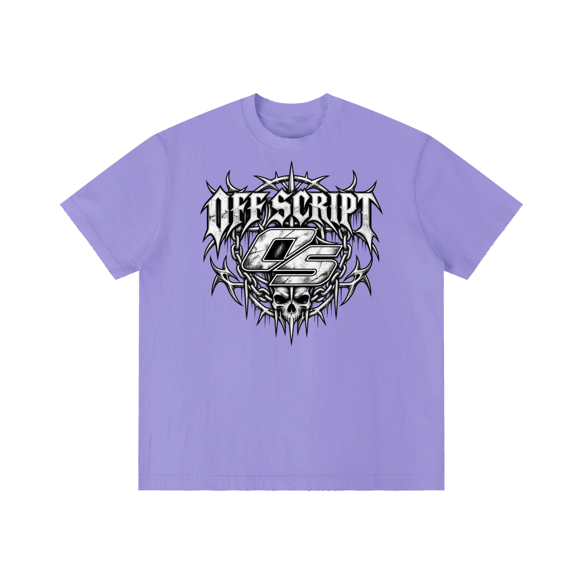 Off Script Gothic Skull Front-Print Vintage Wash Distressed T-Shirt