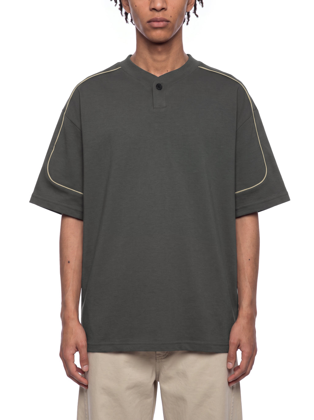 Unisex Oversized Piping Henley T-Shirt