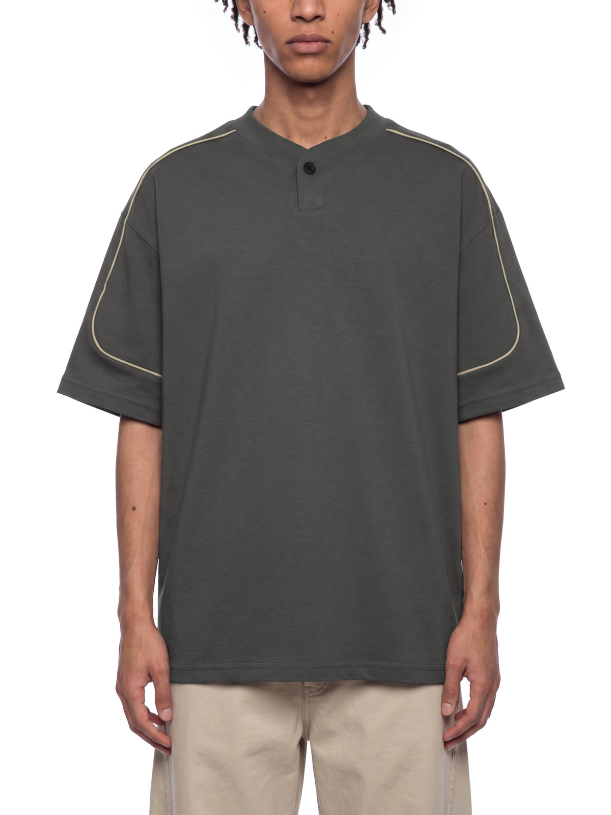 Unisex Oversized Piping Henley T-Shirt