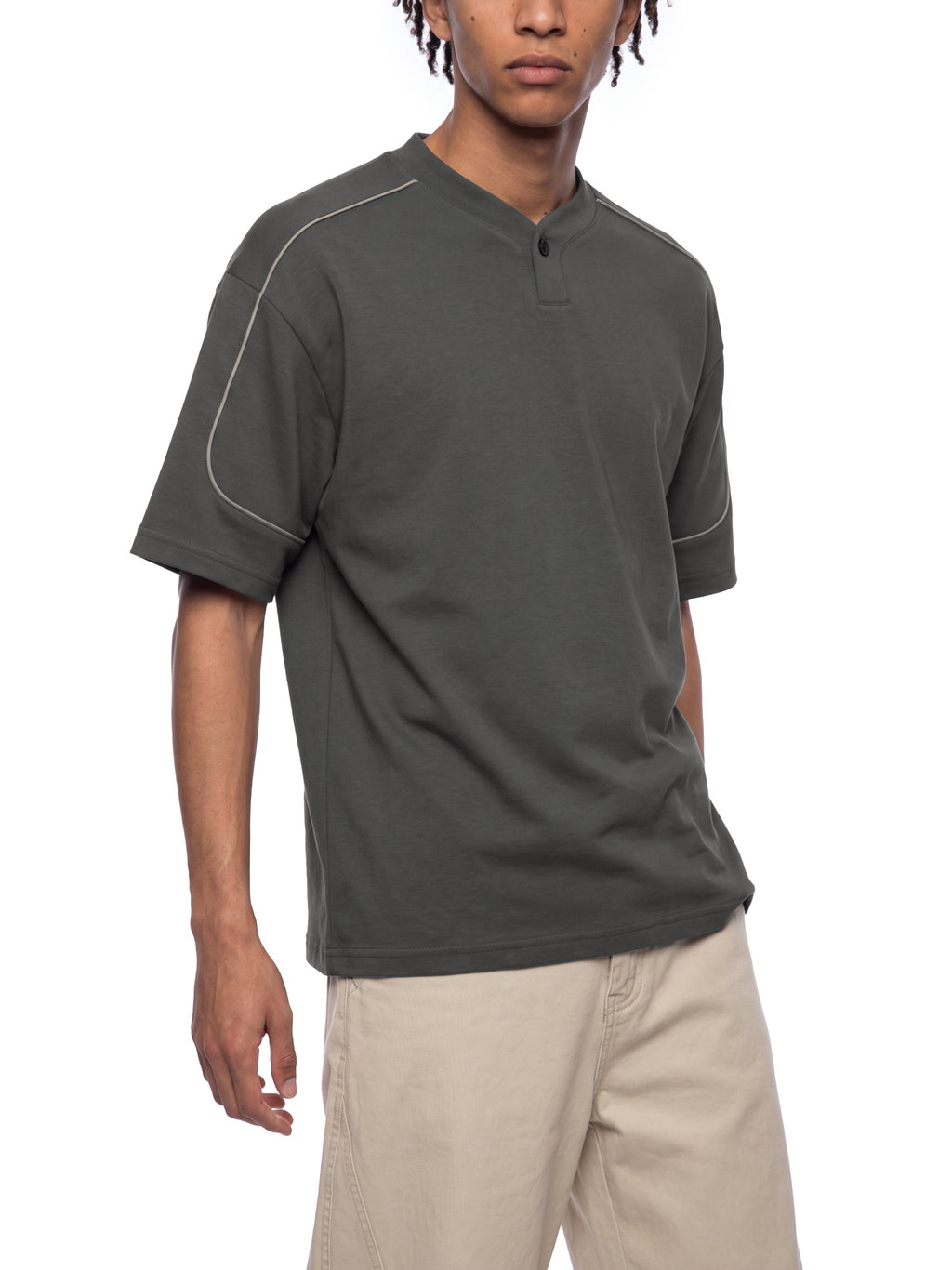 Unisex Oversized Piping Henley T-Shirt