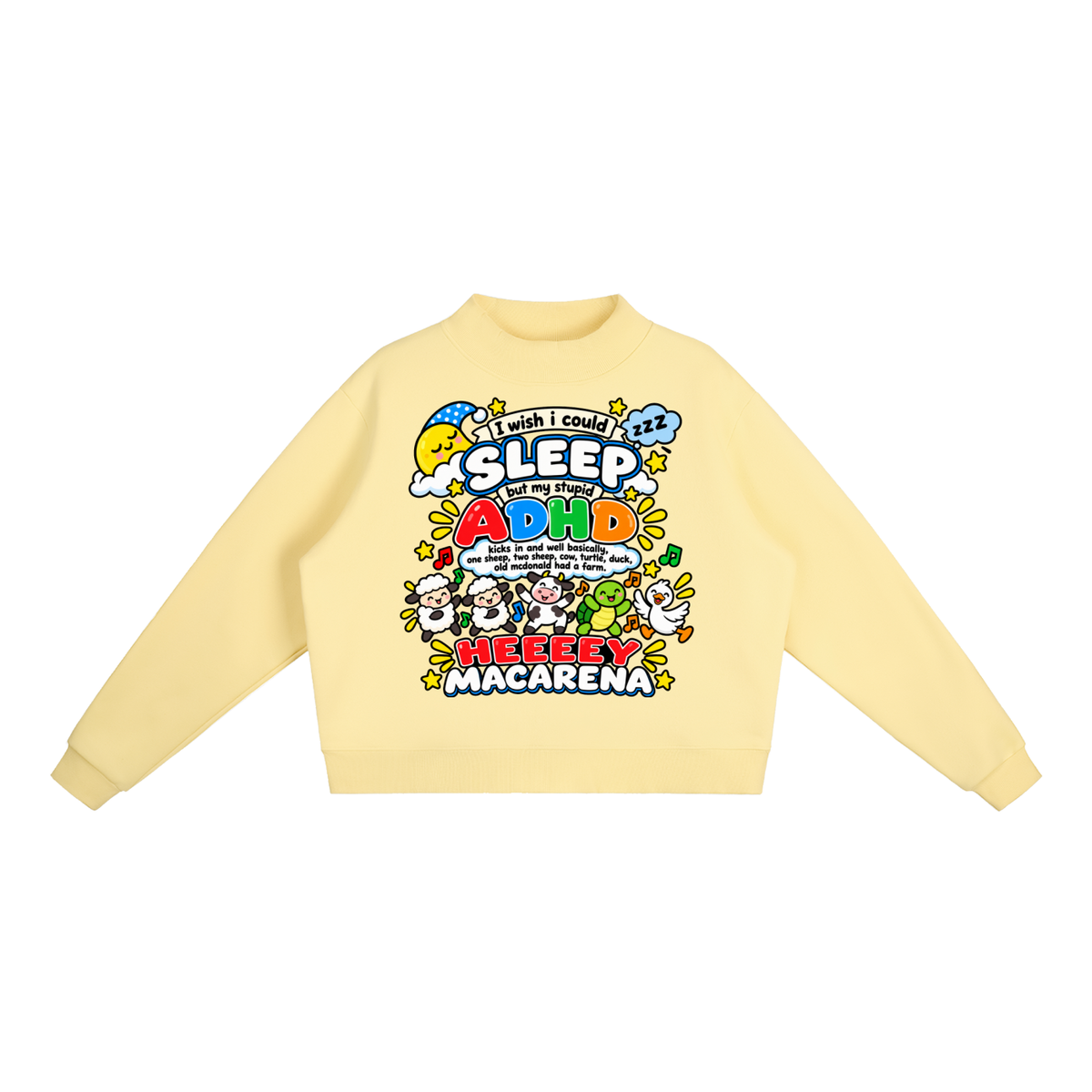 ADHD Macarena Women's Essential Fleece Mock-Neck Graphic Sweatshirt - Yellow front