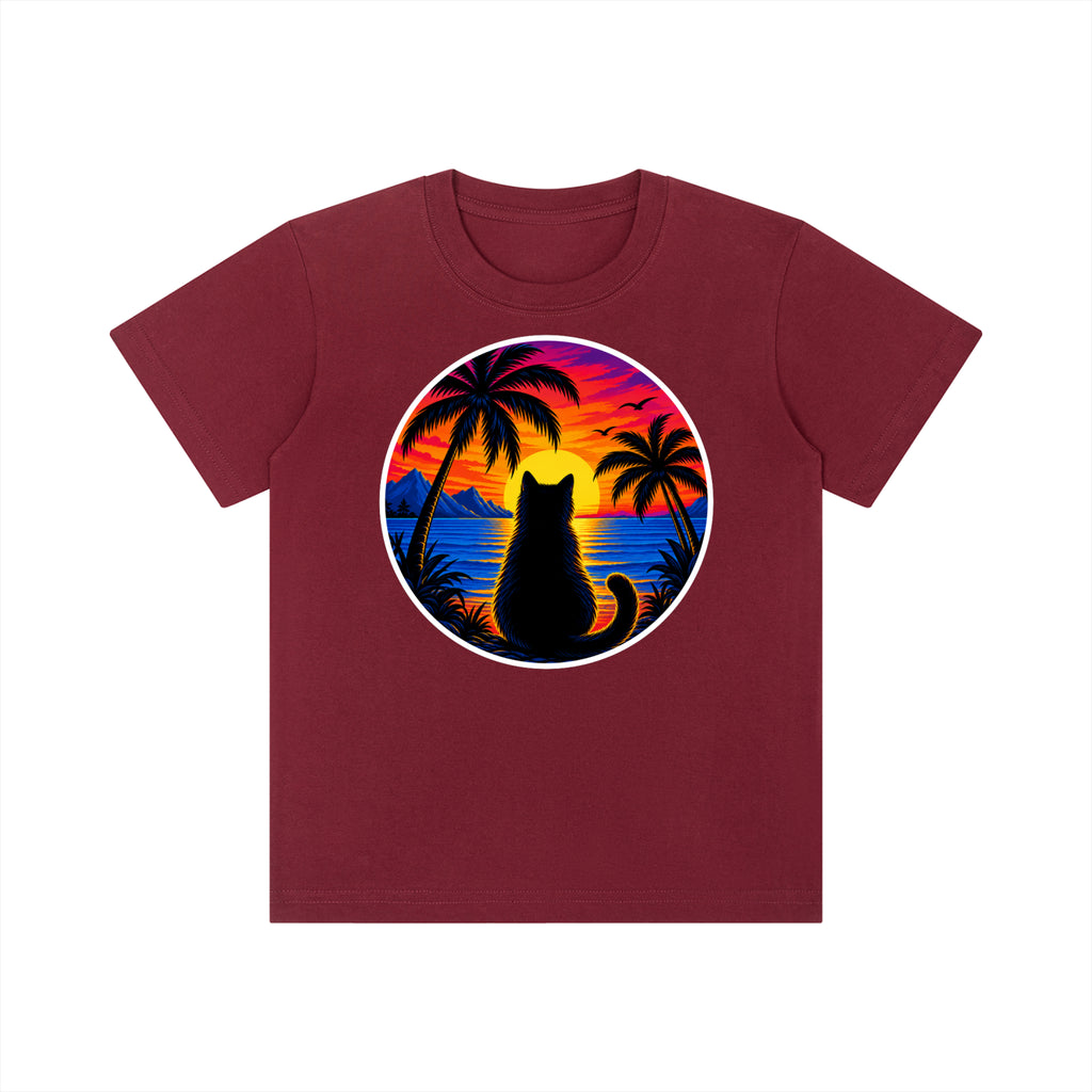 Sunset Cat Kids' Crewneck Short-Sleeve T-Shirt