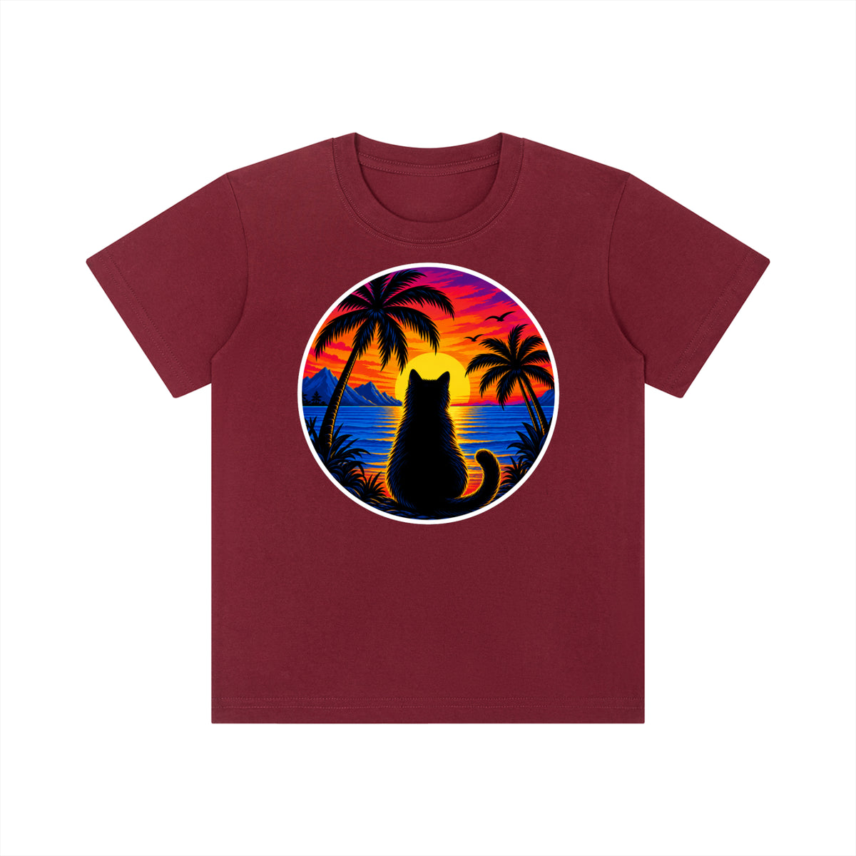 Sunset Cat Kids' Crewneck Short-Sleeve T-Shirt