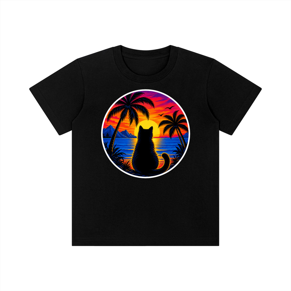 Sunset Cat Kids' Crewneck Short-Sleeve T-Shirt
