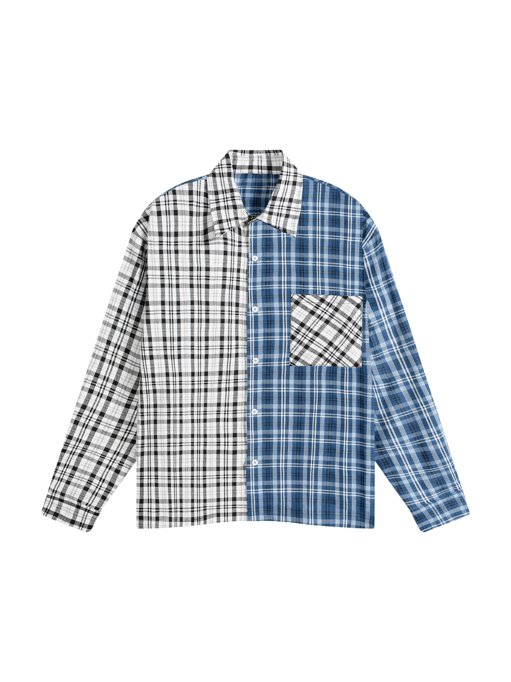 Unisex Oversized Plaid Colour Block Shirt