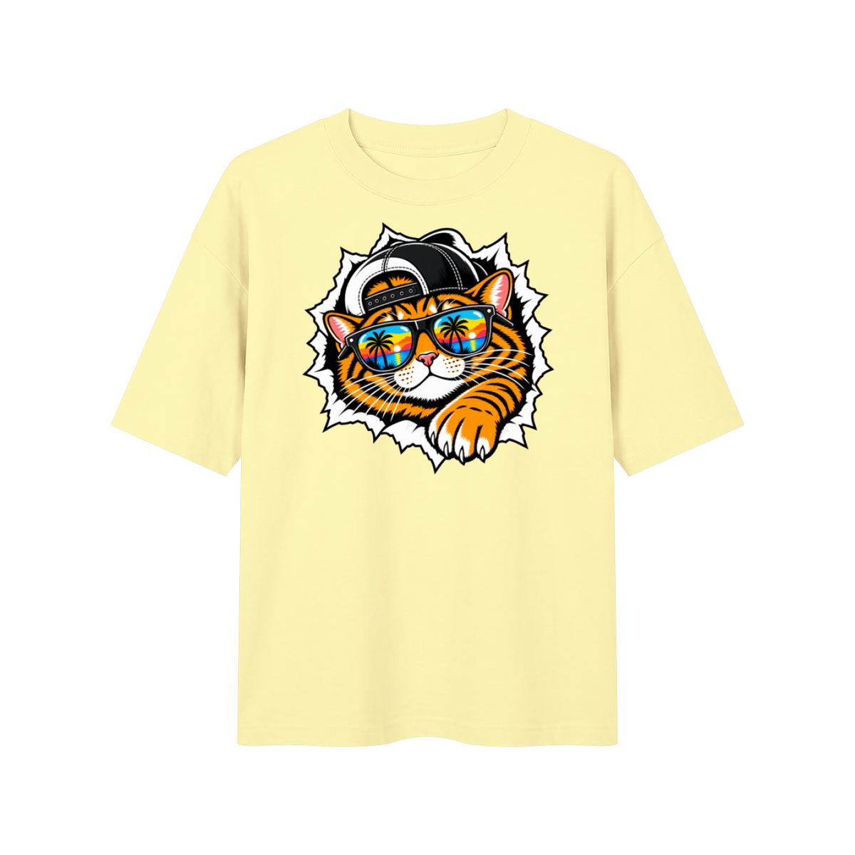 Cool Cat Sunset Sunglasses Unisex Drop Shoulder T-Shirt