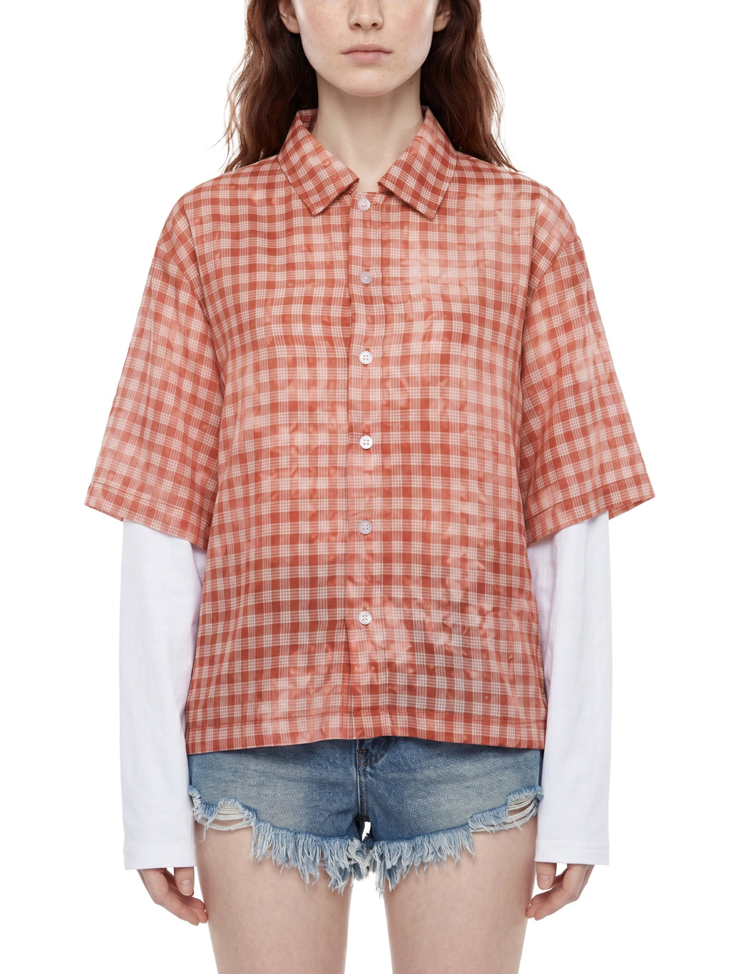 Unisex Vintage Wash Plaid Short Sleeve Shirt