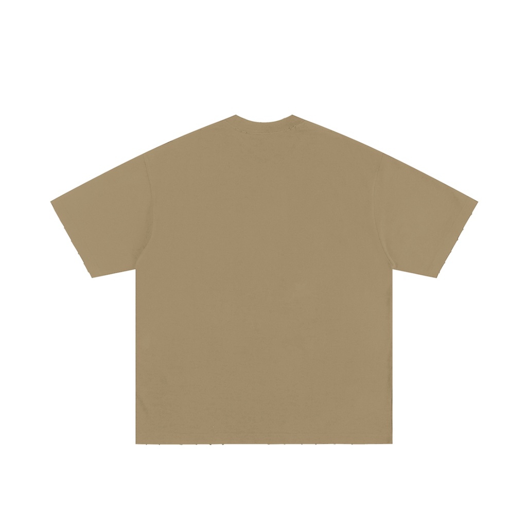 Unisex heavyweight hand-frayed T-shirt in Camel – back product view